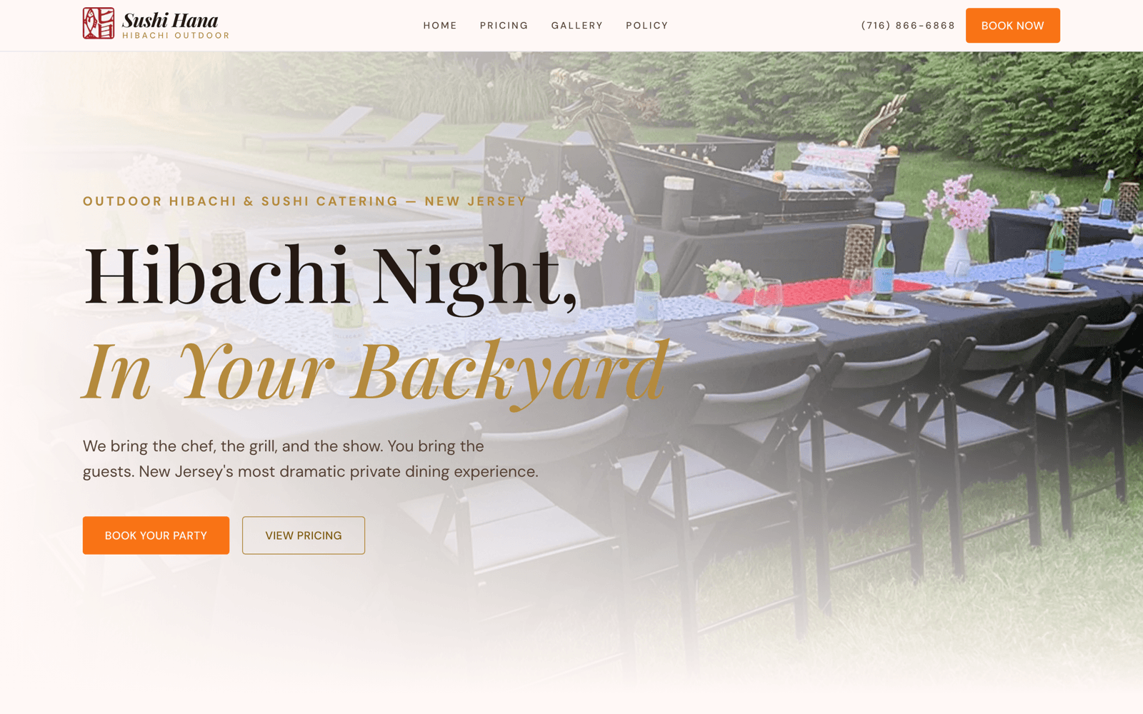 Sushi Hana Hibachi Outdoor website shown on a laptop
